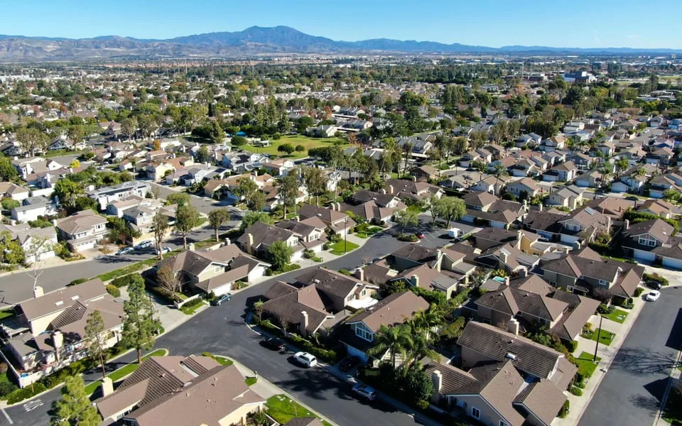 Aerial view of Murrieta, California rooftops